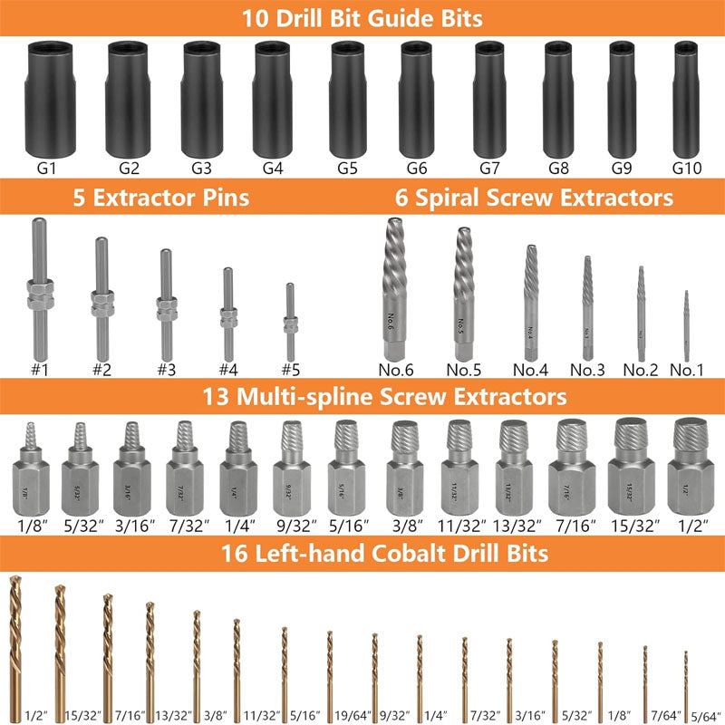 BowLift | Tap Extractors 55 Pieces Easy Out Bolt Extractor Set for Removing Stripped Screws Studs Fittings and Lugs Extraction