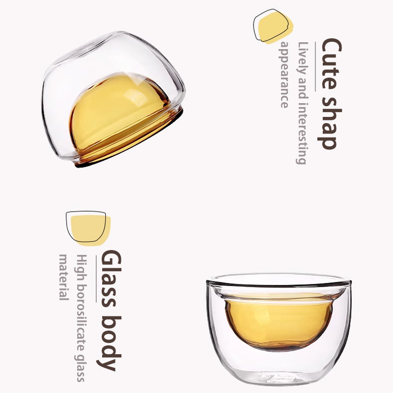 BowLift | Tea Cup, Double-Layer Glass Small Tea Cup, Cute Creative Style Cup,Two-Piece Set