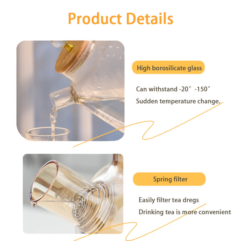 BowLift | Heat-Resistant High Borosilicate Glass Teapot, Large Capacity Glass Bamboo Lid Teapot, Multi-Purpose Teapot