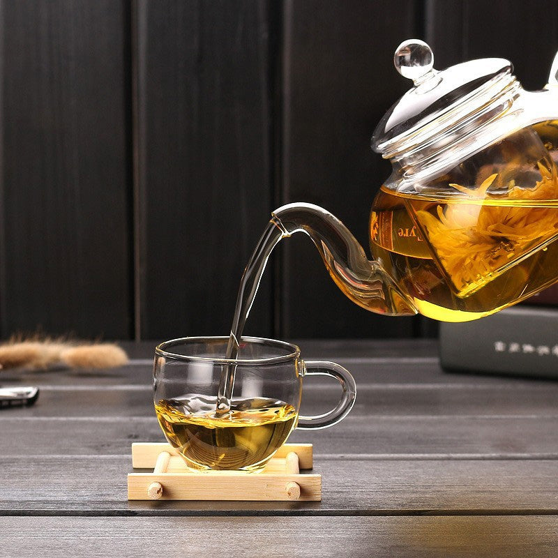 BowLift | Thickened High Borosilicate Glass Flower Teapot, High Temperature Resistant Glass Teapot, Filtered Kung Fu Tea Set, Heat Resistant And Heated Teapot