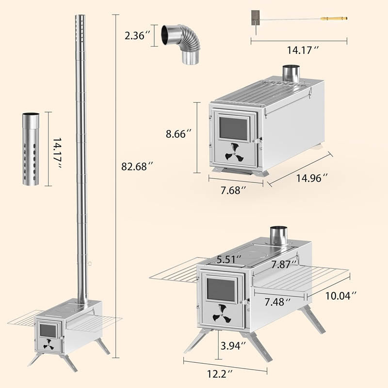 BowLift | Tent Wood Stove Portable Camping Wood Stove with 7 Chimney Pipes for Outdoor, Camping, Cooking