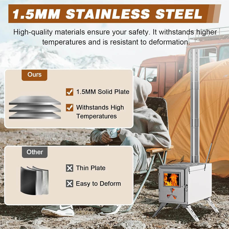 BowLift | Tent Wood Stove Portable Camping Wood Stove with 7 Chimney Pipes for Outdoor, Camping, Cooking