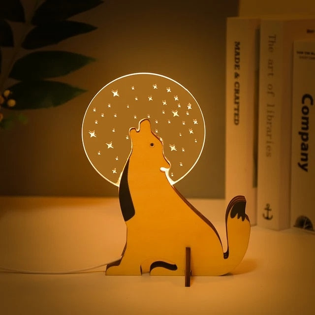 BowLift | Animal LED Night Light Wooden Acrylic Table USB Lights