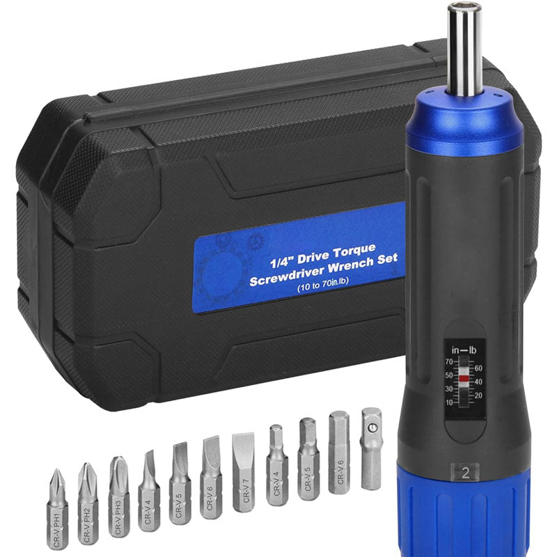 BowLift | 1/4 inch Drive Torque Screwdriver Wrench 10 to 70 Inch Pounds Torque Wrench with Bits &Case