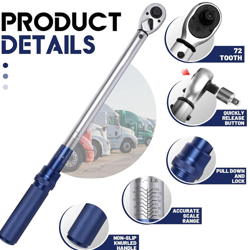 BowLift | 1/2-inch Drive Click Torque Wrench Dual-Direction Adjustable Torque Wrench Set 10-160ft .lb