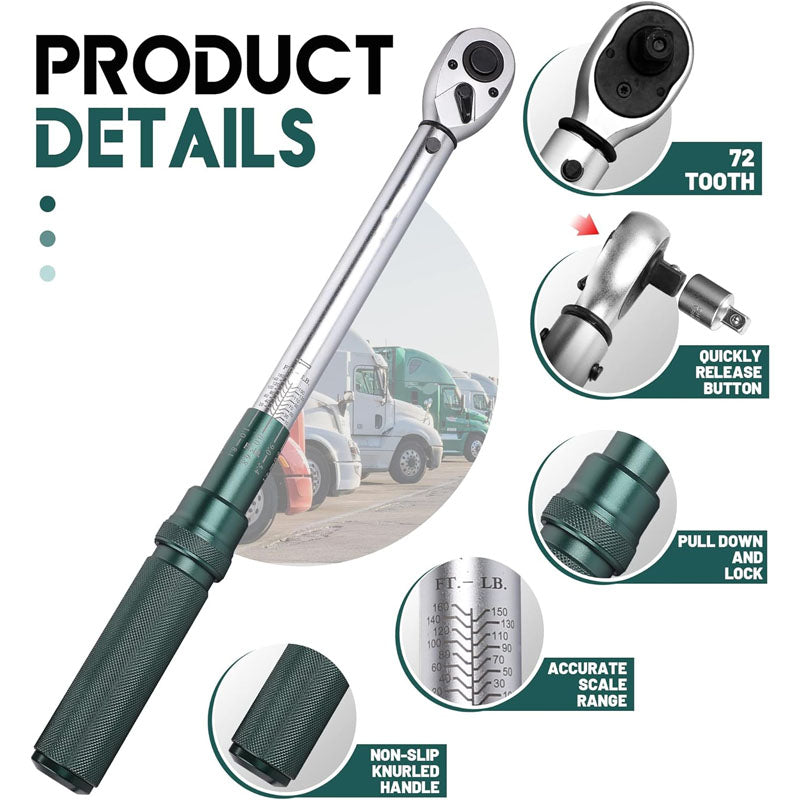 BowLift | 1/2-inch Drive Click Torque Wrench Dual-Direction Adjustable Torque Wrench Set 10-160ft .lb