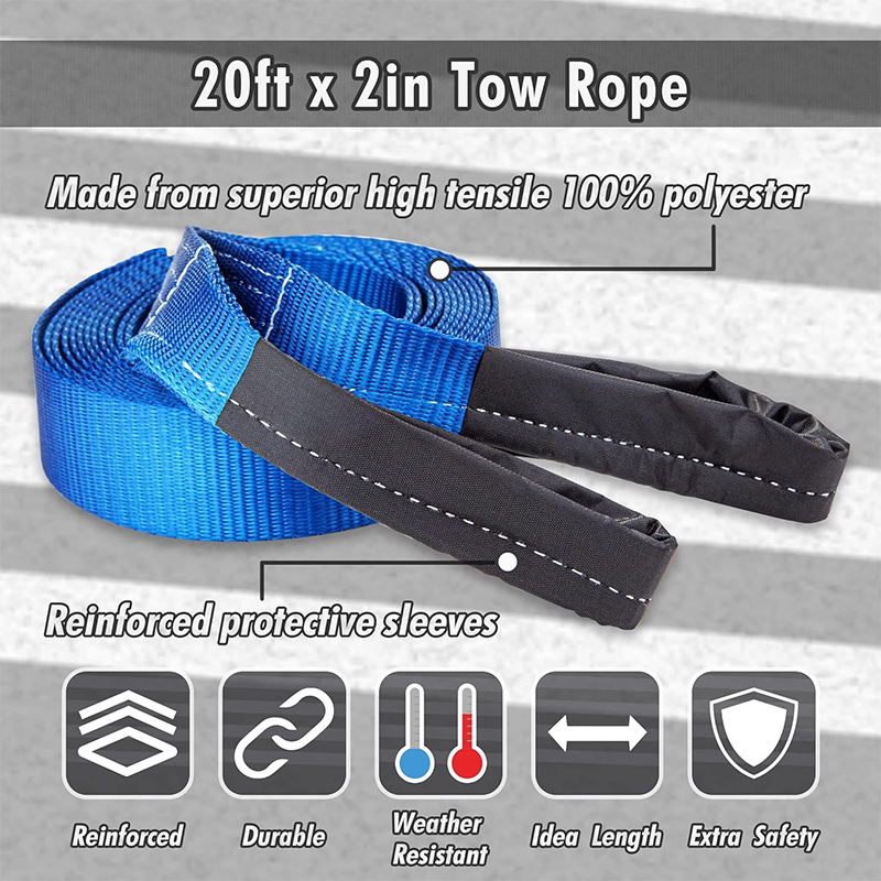 BowLift | Tow Strap 2" x 20' Tow Belt Heavy Duty 10,000Lbs Tow Strap Off Road Towing Rope with Reinforced Loops for Recovery Vehicles
