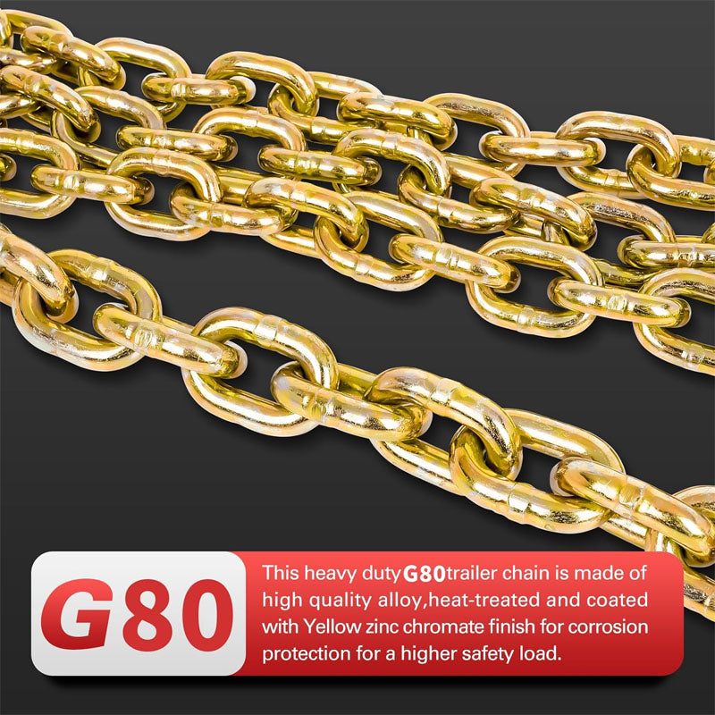 BowLift | Tow Chain 3/8"×10FT G80 Binder Chain with G70 Hooks 5400 lbs Safe Working Load Logging Chain