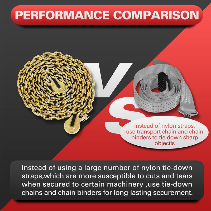 BowLift | Tow Chain 3/8"×10FT G80 Binder Chain with G70 Hooks 5400 lbs Safe Working Load Logging Chain