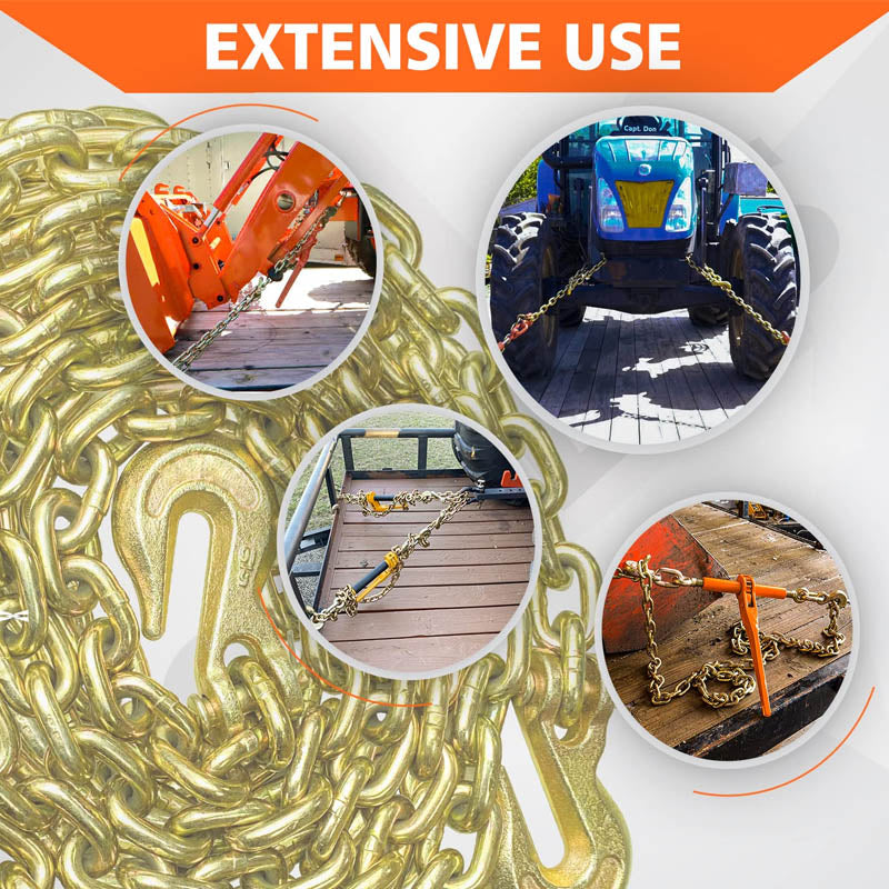 BowLift | G80 Tie Down Tow Chain with Clevis Grab Hooks 4,900 lbs Safe Working Load for Transporting Towing Tie Down Binding Equipment