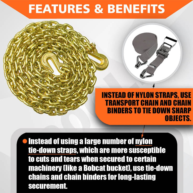 BowLift | G80 Tie Down Tow Chain with Clevis Grab Hooks 4,900 lbs Safe Working Load for Transporting Towing Tie Down Binding Equipment