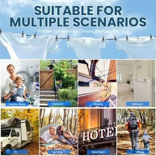 BowLift | Portable Clothesline with Clips – Ideal for Travel, Camping & Balcony
