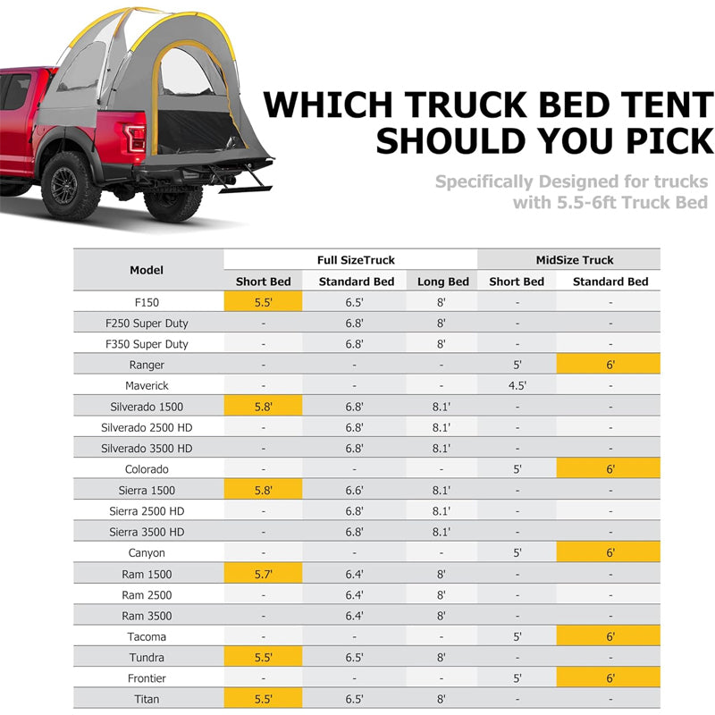 BowLift | Truck Tent For 6.5-8 Ft Truck Bed, Pickup Truck Bed Tent Double Layer Waterproof Pu2000mm For Camping
