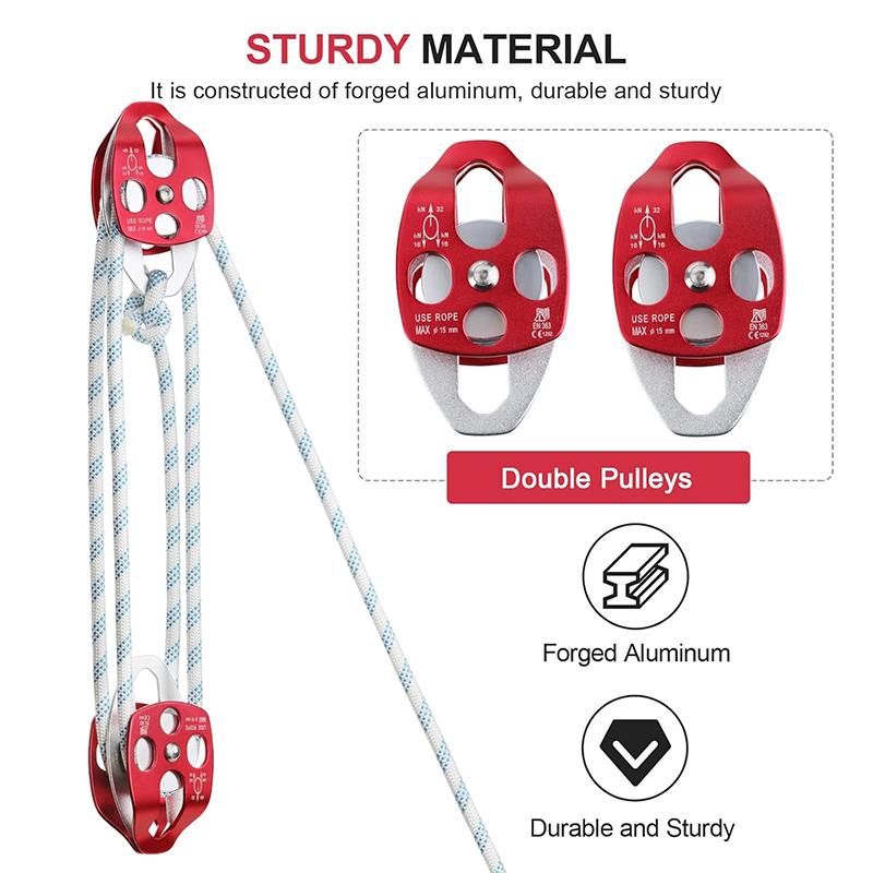 BowLift | Twin Sheave Block,Double Block and Pulley 2/5" x 200' Double Block with Braided Rope