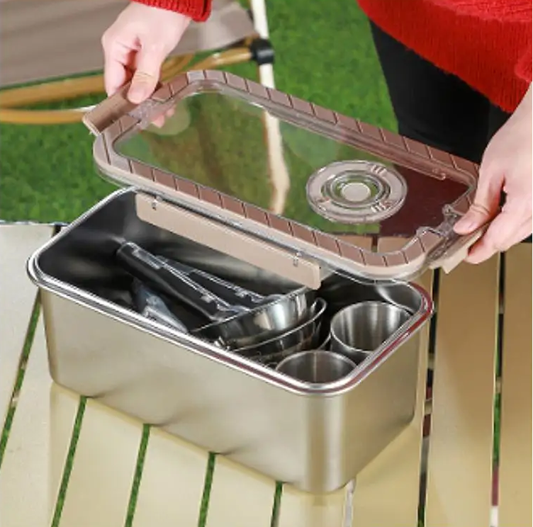 BowLift | Camping Messware Kit Stainless Steel Dinnerware with Storage Box – CampSet