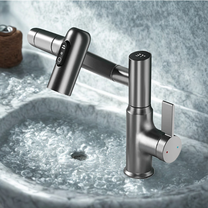 BowLift | FLOWAXIS – 360° Swiveling Kitchen Faucet with Adjustable Height & Temperature Display