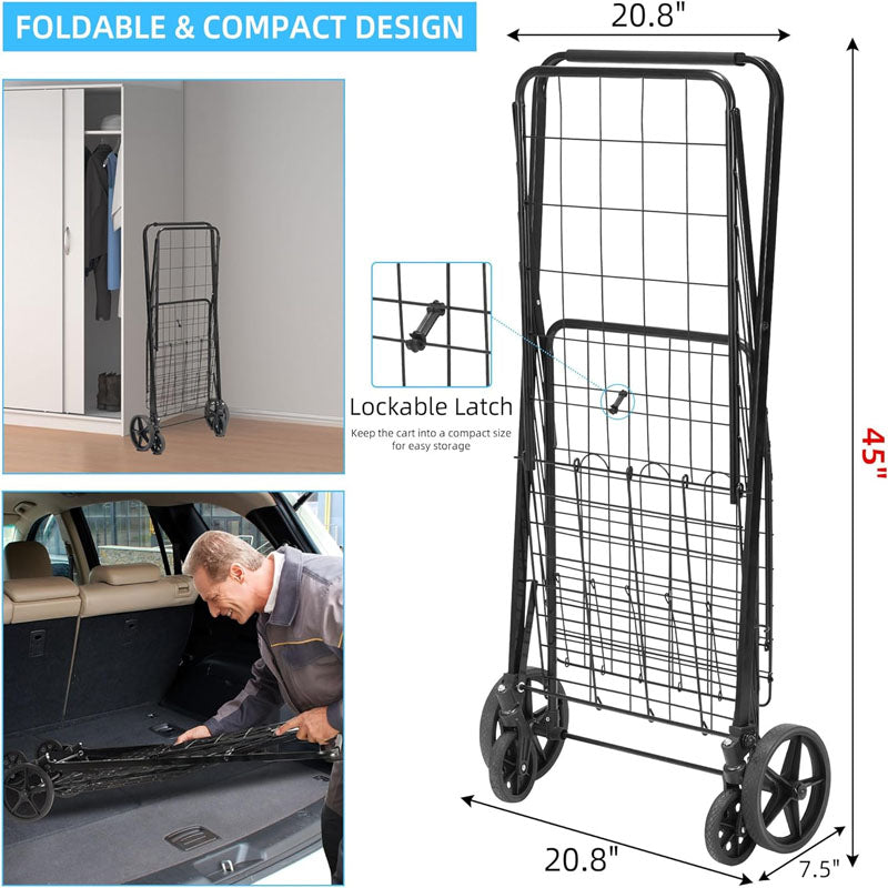 BowLift | Utility Carts with 360 Degree Rolling Swivel Grocery Cart with Removable Oxford Cloth Liner 220lb Capacity Black