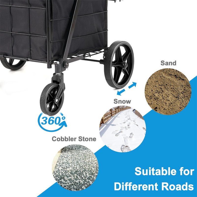 BowLift | Utility Carts with 360 Degree Rolling Swivel Grocery Cart with Removable Oxford Cloth Liner 220lb Capacity Black