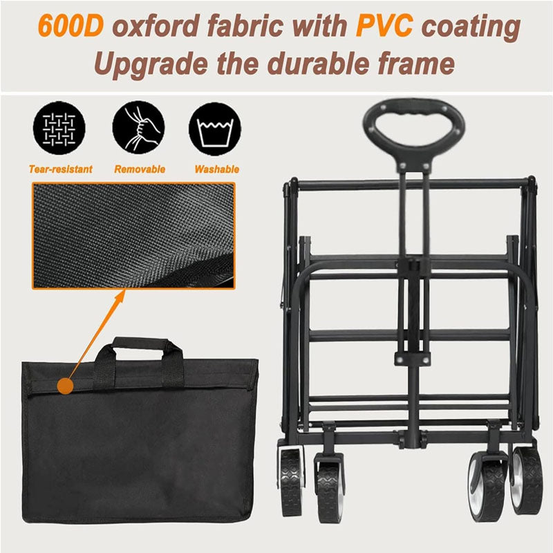 BowLift | Utility Carts Collapsible Foldable Wagon 200 lbs Load for Sports Shopping Camping Black
