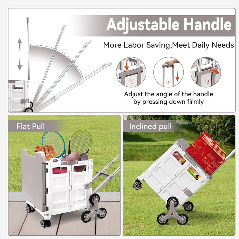 BowLift | Utility Carts Foldable Utility Cart with Magnetic Lid Telescopic Cover Adjustable Telescoping Handle 360° Rotate Climbing Wheels