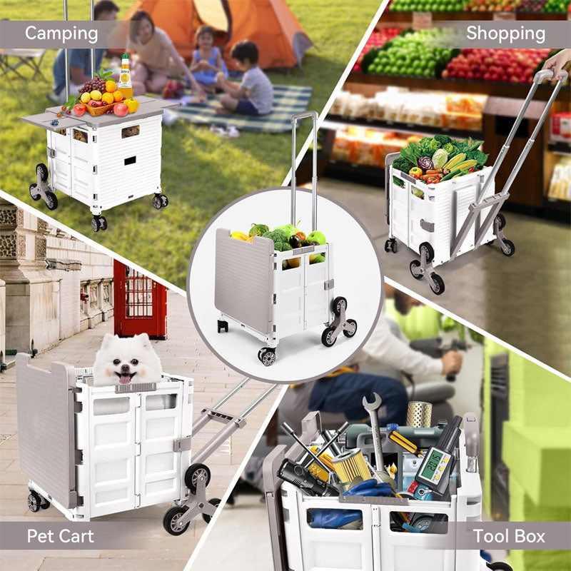 BowLift | Utility Carts Foldable Utility Cart with Magnetic Lid Telescopic Cover Adjustable Telescoping Handle 360° Rotate Climbing Wheels