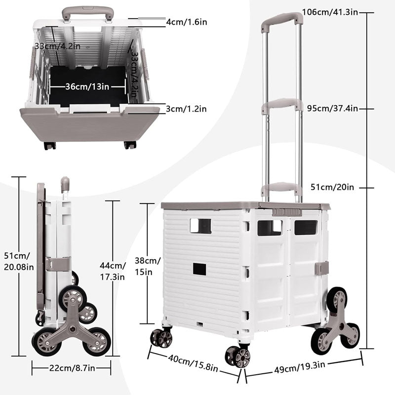 BowLift | Utility Carts Foldable Utility Cart with Magnetic Lid Telescopic Cover Adjustable Telescoping Handle 360° Rotate Climbing Wheels