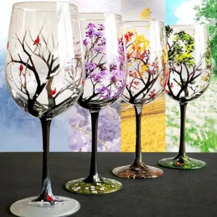BowLift | Four Seasons Tree - Wine Glass | Hand-painted Artistic Glasses