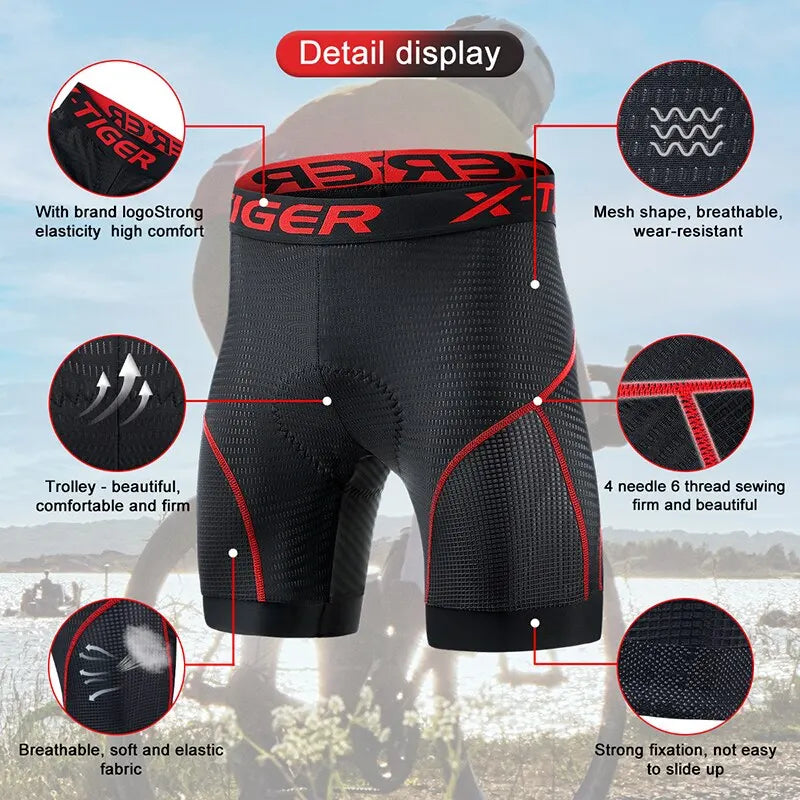 BowLift | Breathable Mesh Cycling Shorts with Gel Padding | Shockproof Cycling Shorts for Men