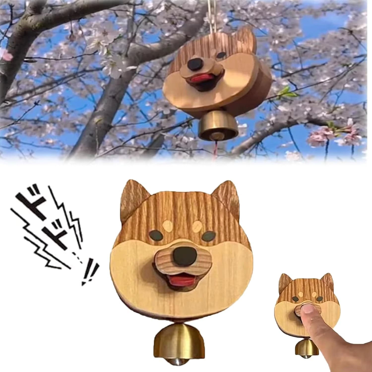 BowLift | Playful Shiba Dog Face Wooden Doorbell