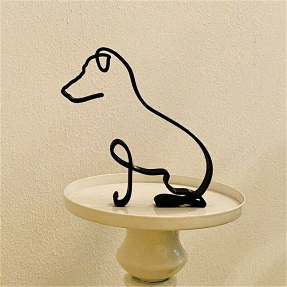 BowLift | Tier Kunst Eisen Skulptur Retro Metall schwarze Linien Katze Hund Schreibtisch Ornament