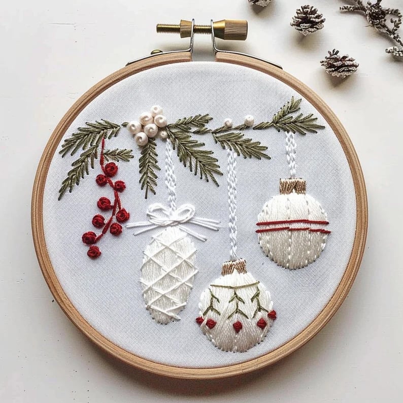 BowLift | Christmas Embroidery Kit | Winter Snowy Village Pattern | Beginner Craft Set with Hoop & Threads