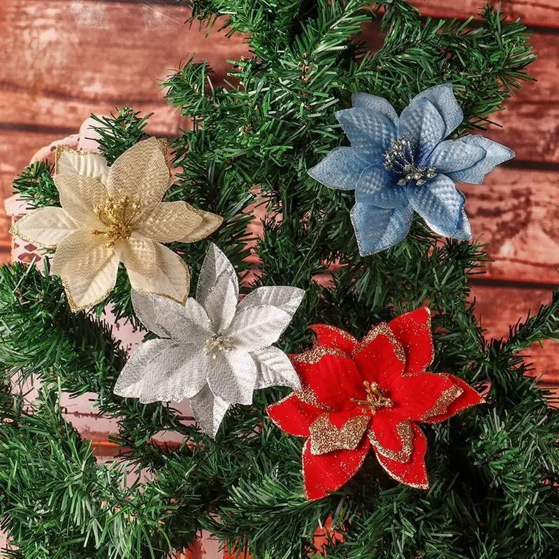 BowLift | Christmas Artificial Poinsettia Flower Heads Tree Pendants – Beautifully Crafted Artificial Poinsettia Flower Ornaments for a Stunning Holiday Home Makeover