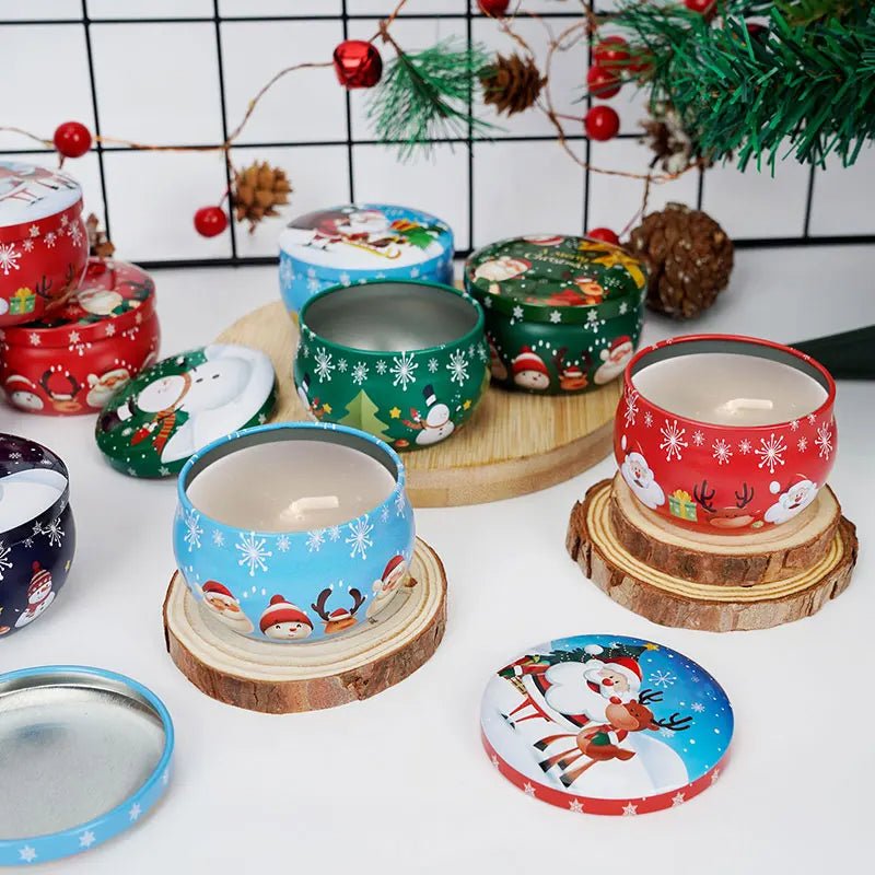 BowLift | Christmas Candle Round Tin Box Set of 12– Perfect for Candy, Party Decor, or DIY Handmade Candles – Metal Container with Lid (2.2oz)
