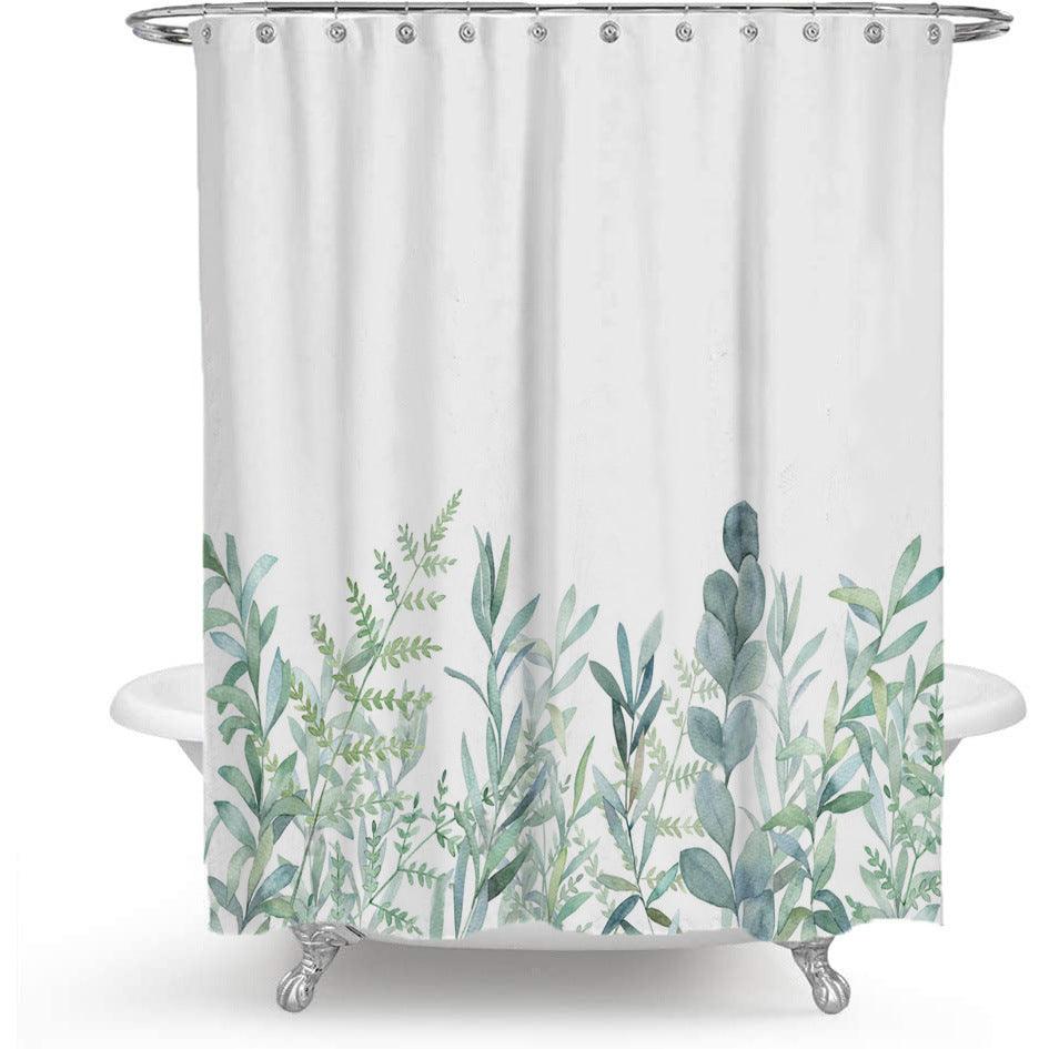 BowLift | Colorful Floral Print Polyester Shower Curtain with Nordic Green Leaf Design