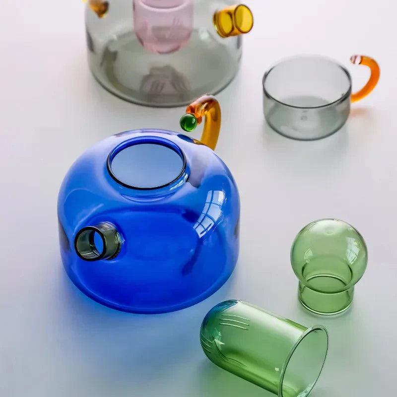 BowLift | Colorful Glass Teapot Set with Contrast Accents – Heat Resistant & Stylish