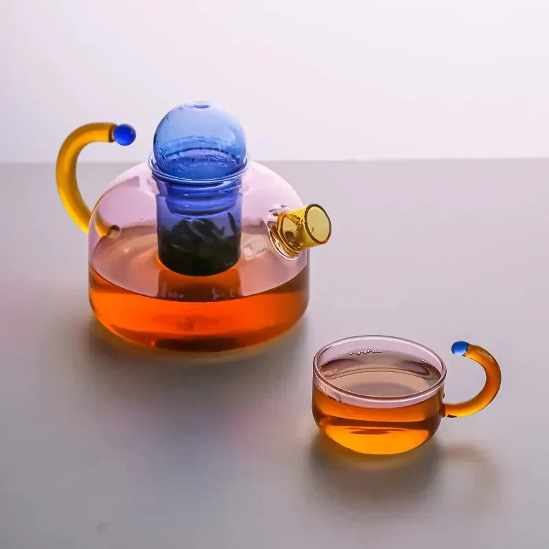 BowLift | Colorful Glass Teapot Set with Contrast Accents – Heat Resistant & Stylish