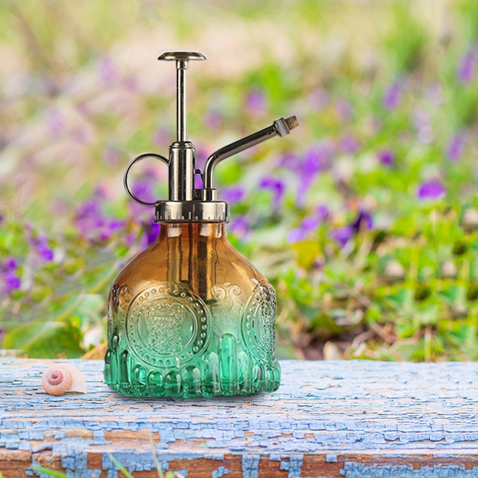 BowLift | Embossed glass bottle with metal nozzle – Plant sprayer for flower watering in vintage design