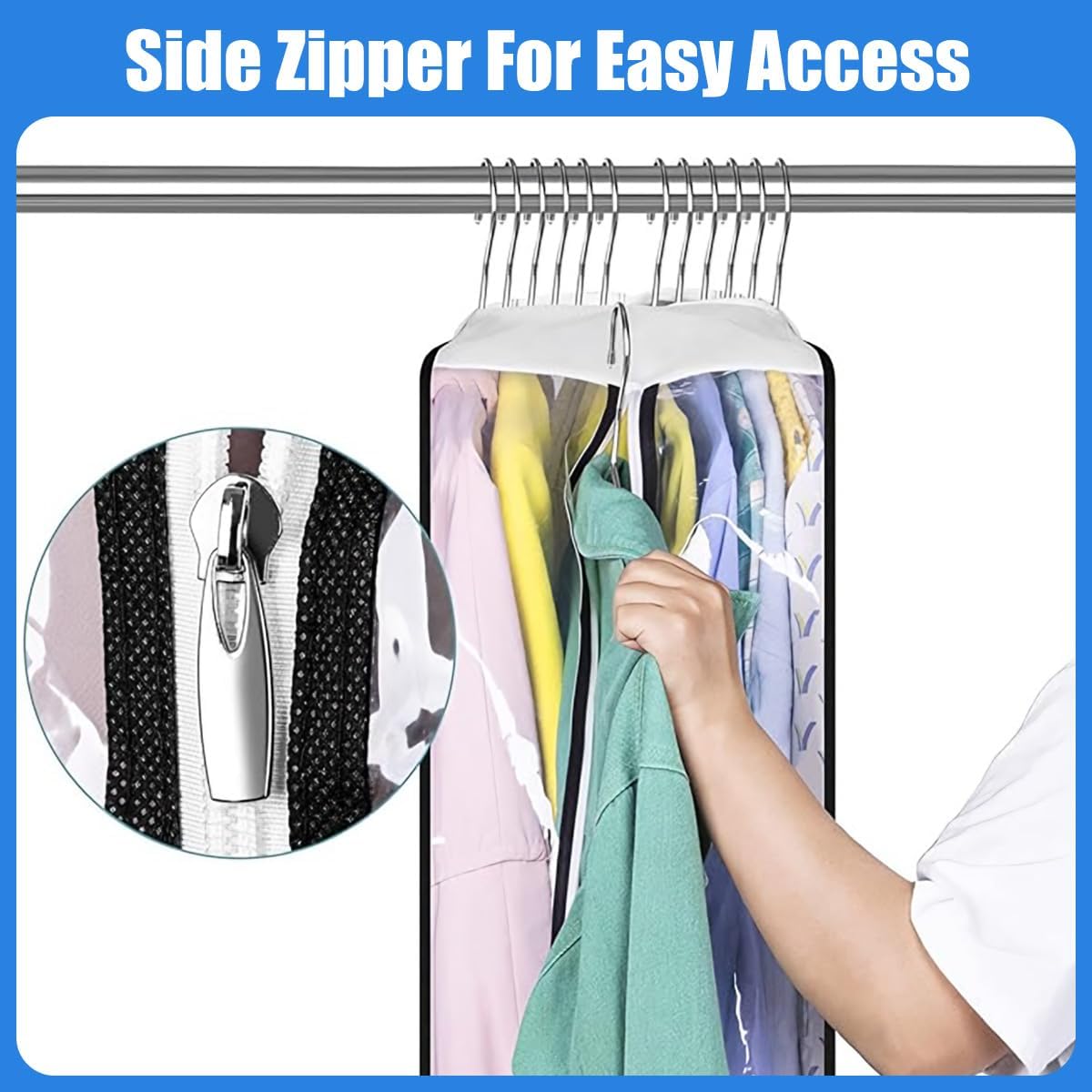 BowLift | Clear Gusseted Garment Covers – 3-Pack Storage Bags with Side Zipper (Buy 1, Take 1 FREE)