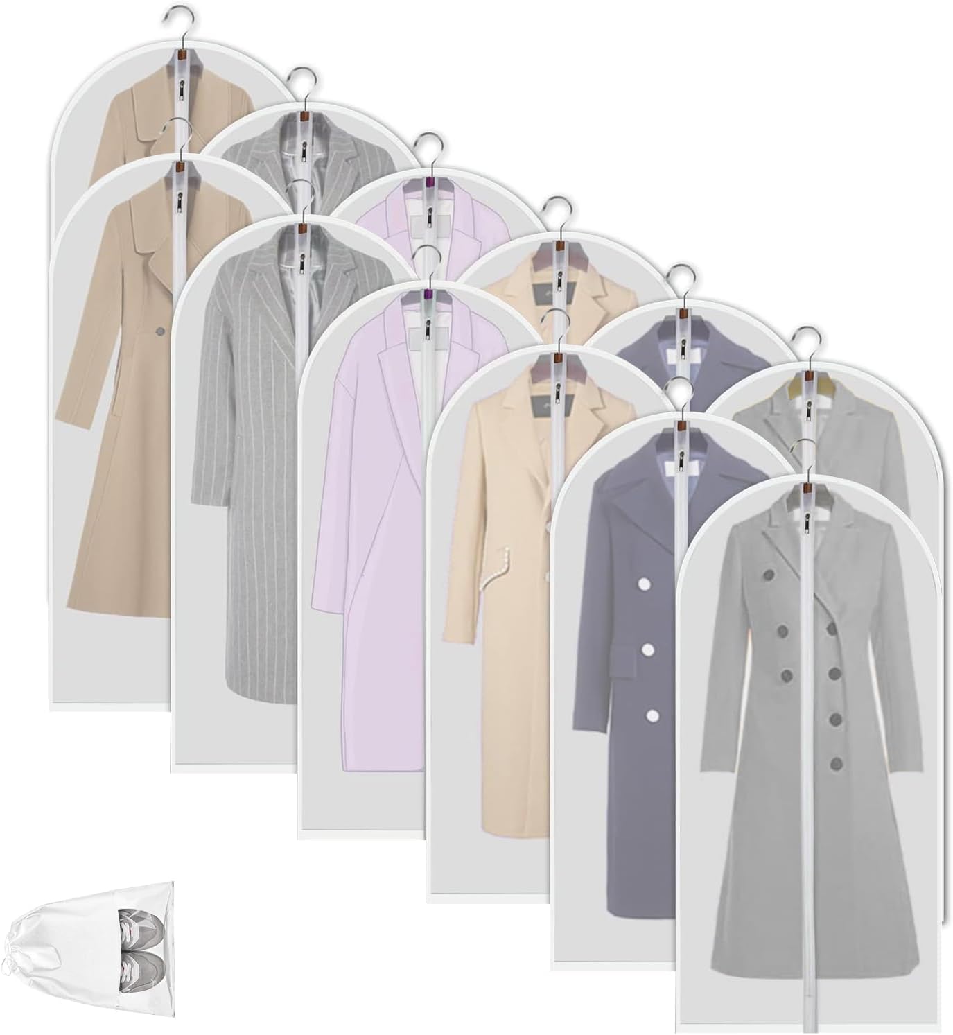 BowLift | Clear PEVA Garment Storage Bags – 12 Pack Dustproof Clothes Protectors – 1+1 FREE