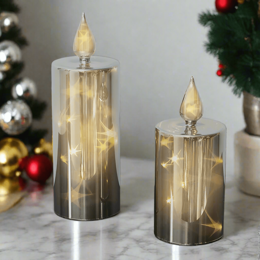 BowLift | LED Smoky 2pc. Glass Candle Set