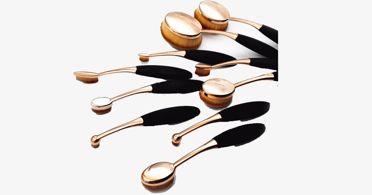 BowLift | Professional versatile black and gold oval makeup brushes - Set of 10