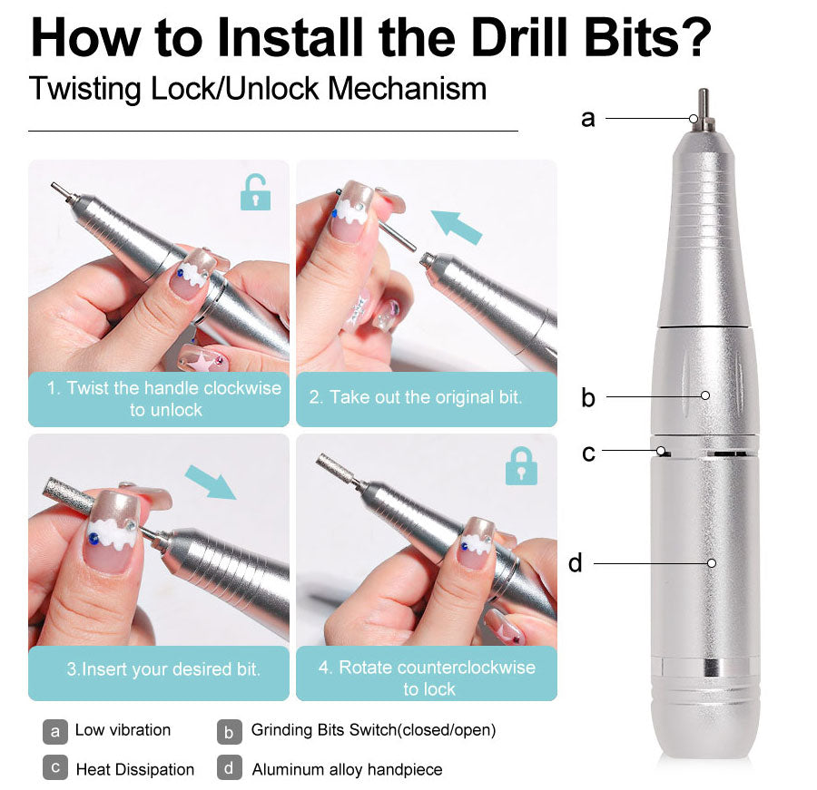 BowLift | ProNail 45000RPM Electric Nail File – Portable Rechargeable E-File for Manicure & Acrylic Nails | Low Noise