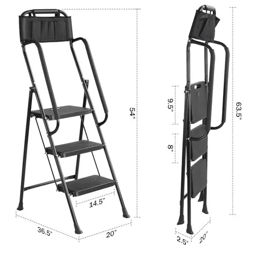 BowLift | 3 Step Stool Ladder With Handrails 330 Lbs