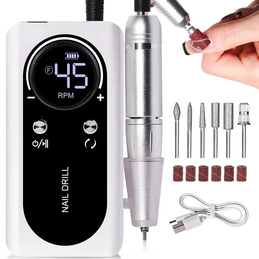 BowLift | ProNail 45000RPM Electric Nail File – Portable Rechargeable E-File for Manicure & Acrylic Nails | Low Noise