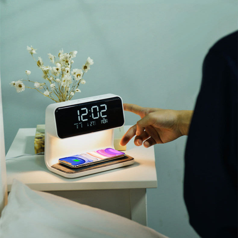 BowLift | 3-in-1 Bedside Lamp with Wireless Charger – LCD Alarm Clock & Touch Dimmable LED Table Lamp