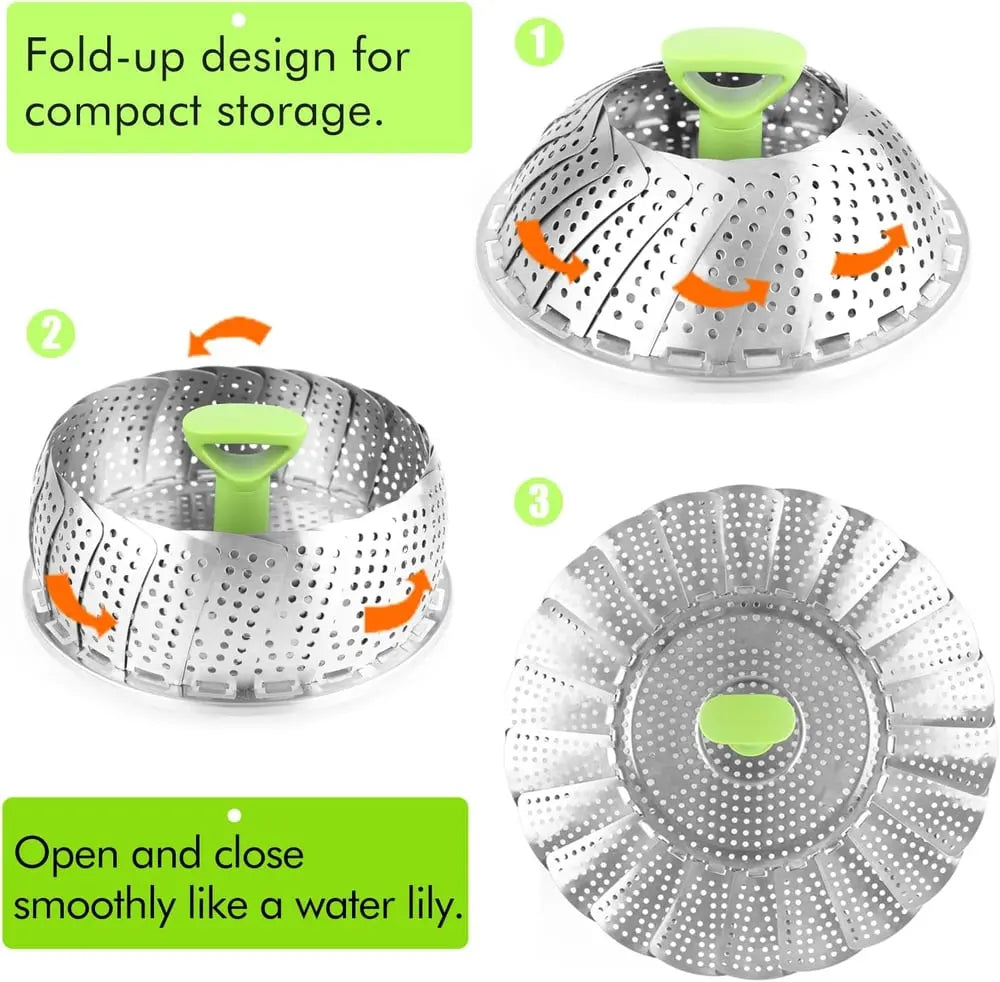 BowLift | Adjustable steam cooker made of stainless steel – Foldable basket for healthy cooking