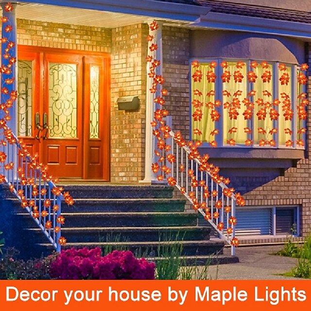 BowLift | Autumn Maple Leaf String Lights | Warm White LED Garland | Battery or USB Powered