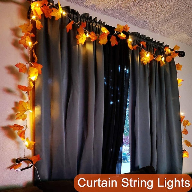 BowLift | Autumn Maple Leaf String Lights | Warm White LED Garland | Battery or USB Powered