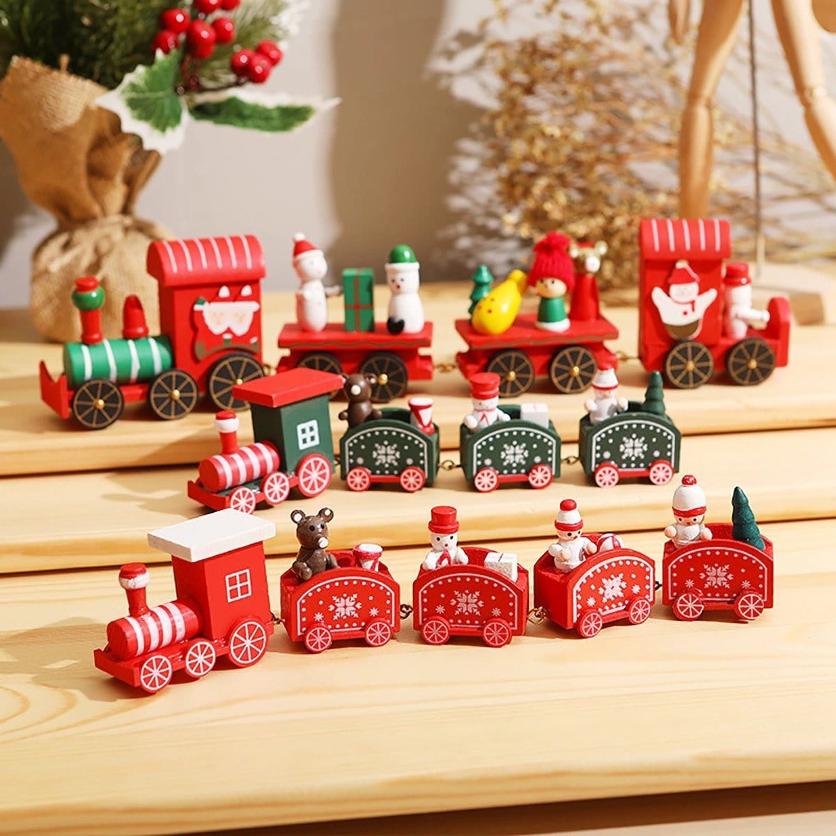 BowLift | Christmas Wooden Train Decoration Ornament Set
