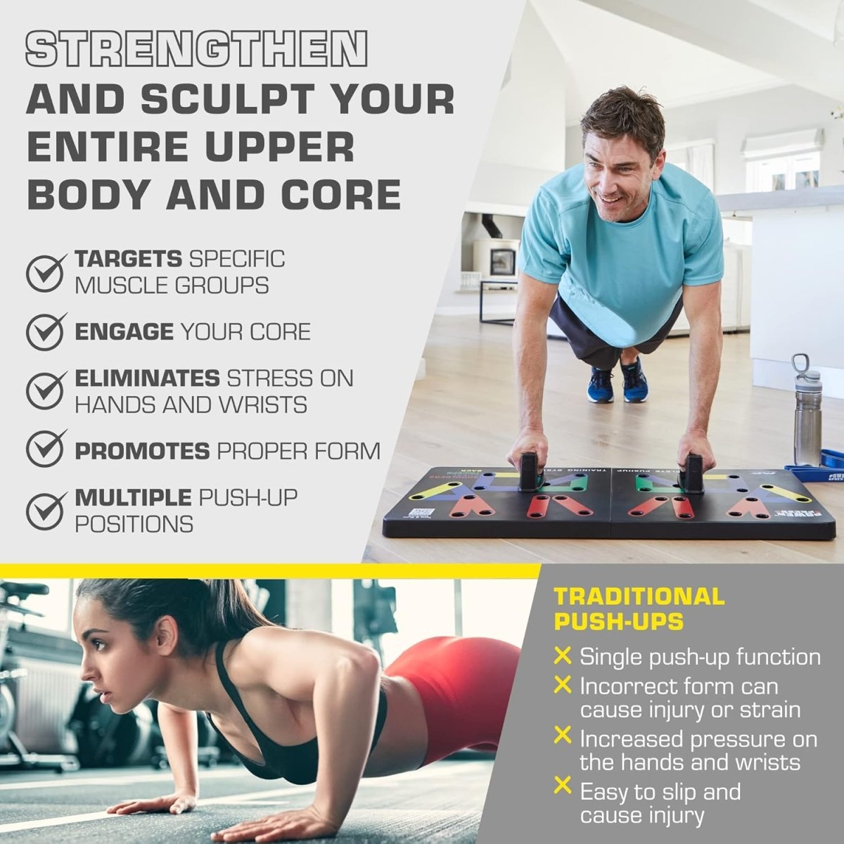 BowLift | Flexifit Foldable Push-Up Training Board – 30+ Color-Coded Positions – Full Body Strength Workout – Chest, Arms, Shoulders Training